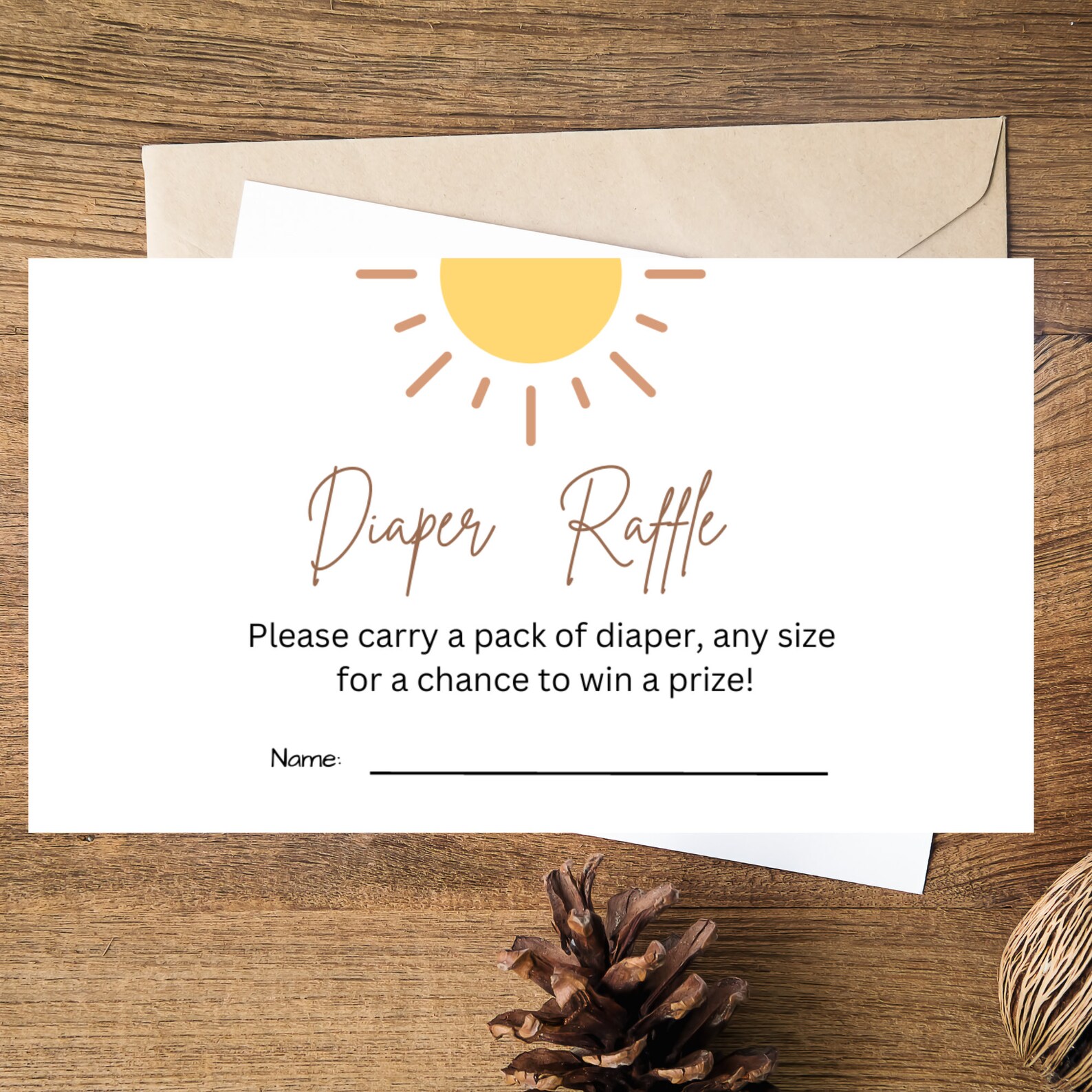 Sunshine Diaper Raffle Ticket Card Editable Using Canva