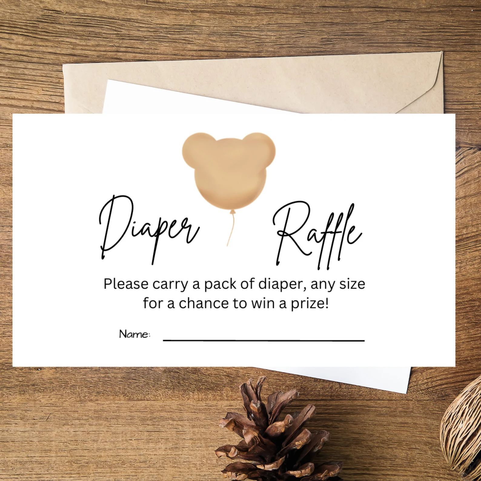 Modern Bear Diaper Raffle Tickets Editable Baby Shower Game