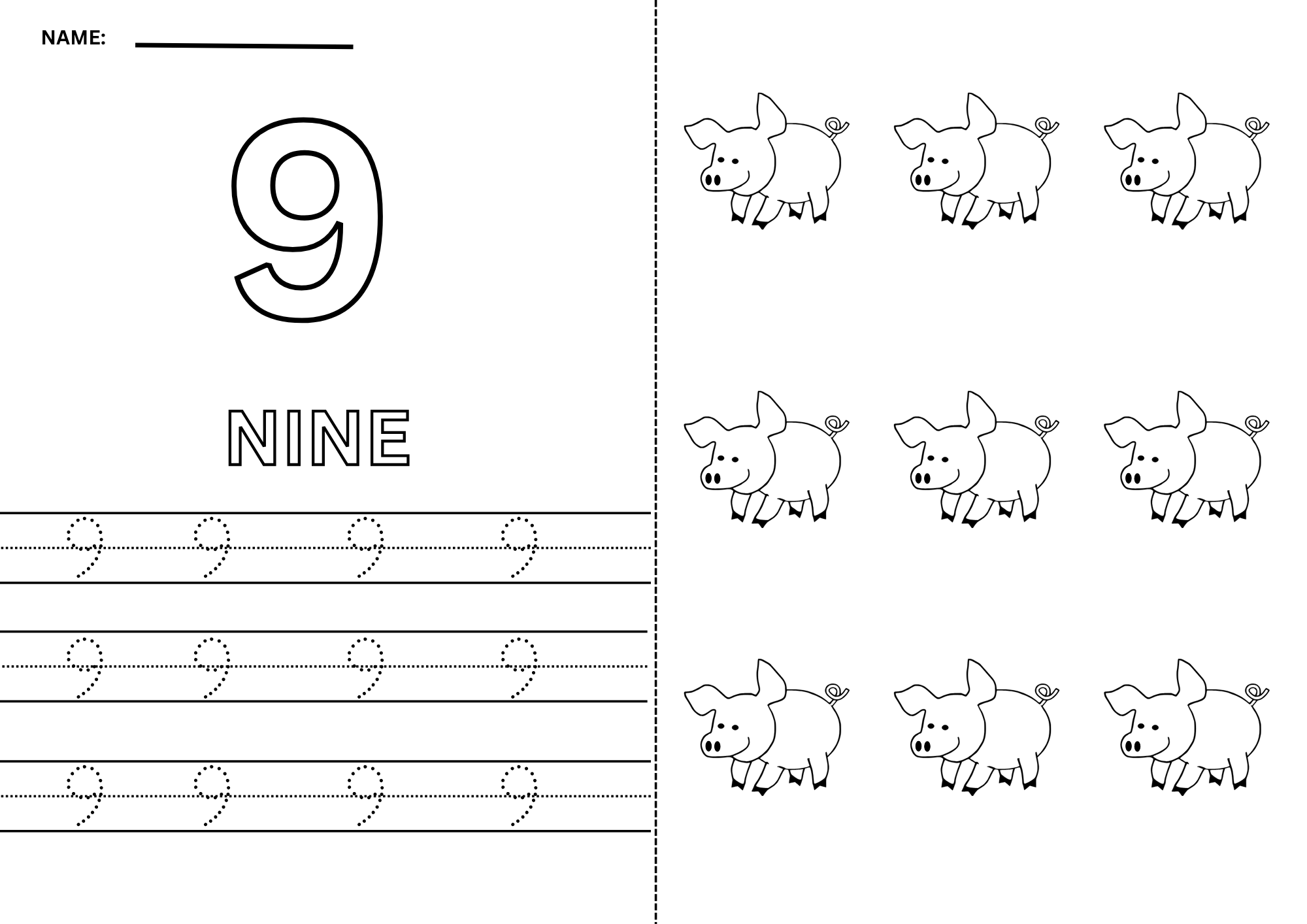 Read Trace Count and Color Number 9 worksheet