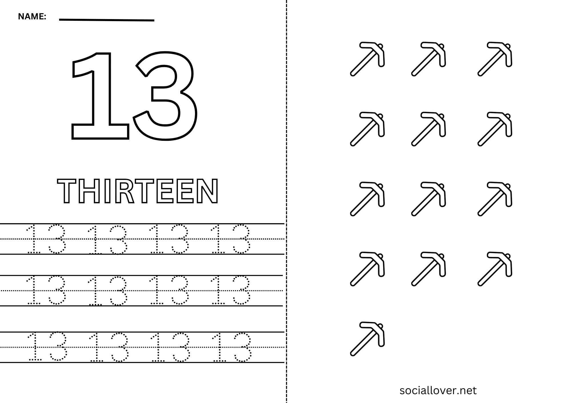 Read Write Count and Trace Math number 13 Practice worksheet