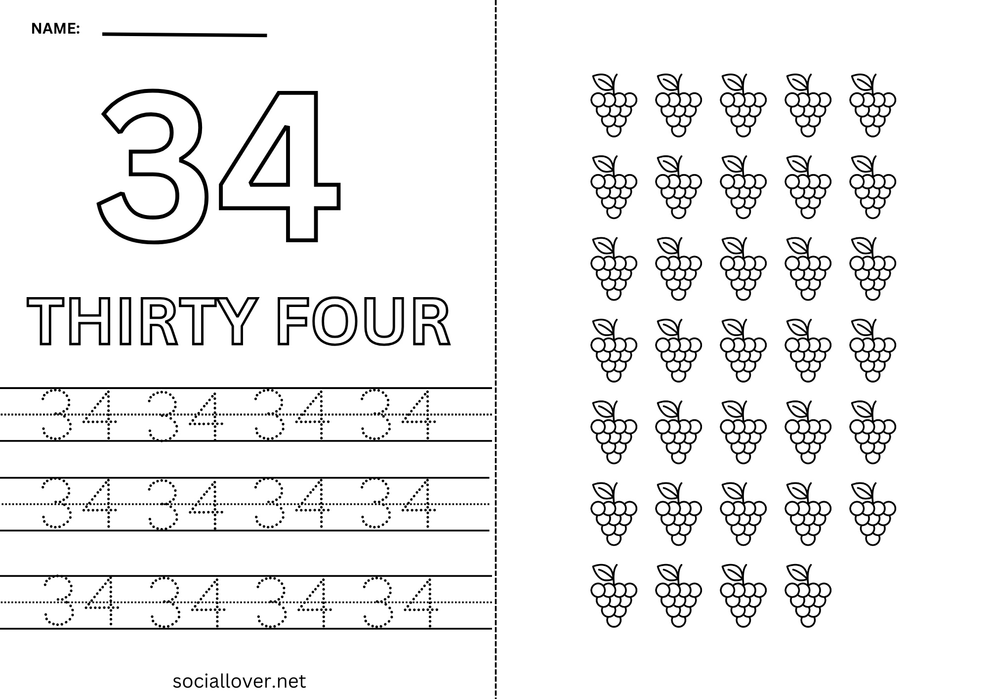 Notes 34 Read Write Count and Trace Math number 34 Practice worksheet