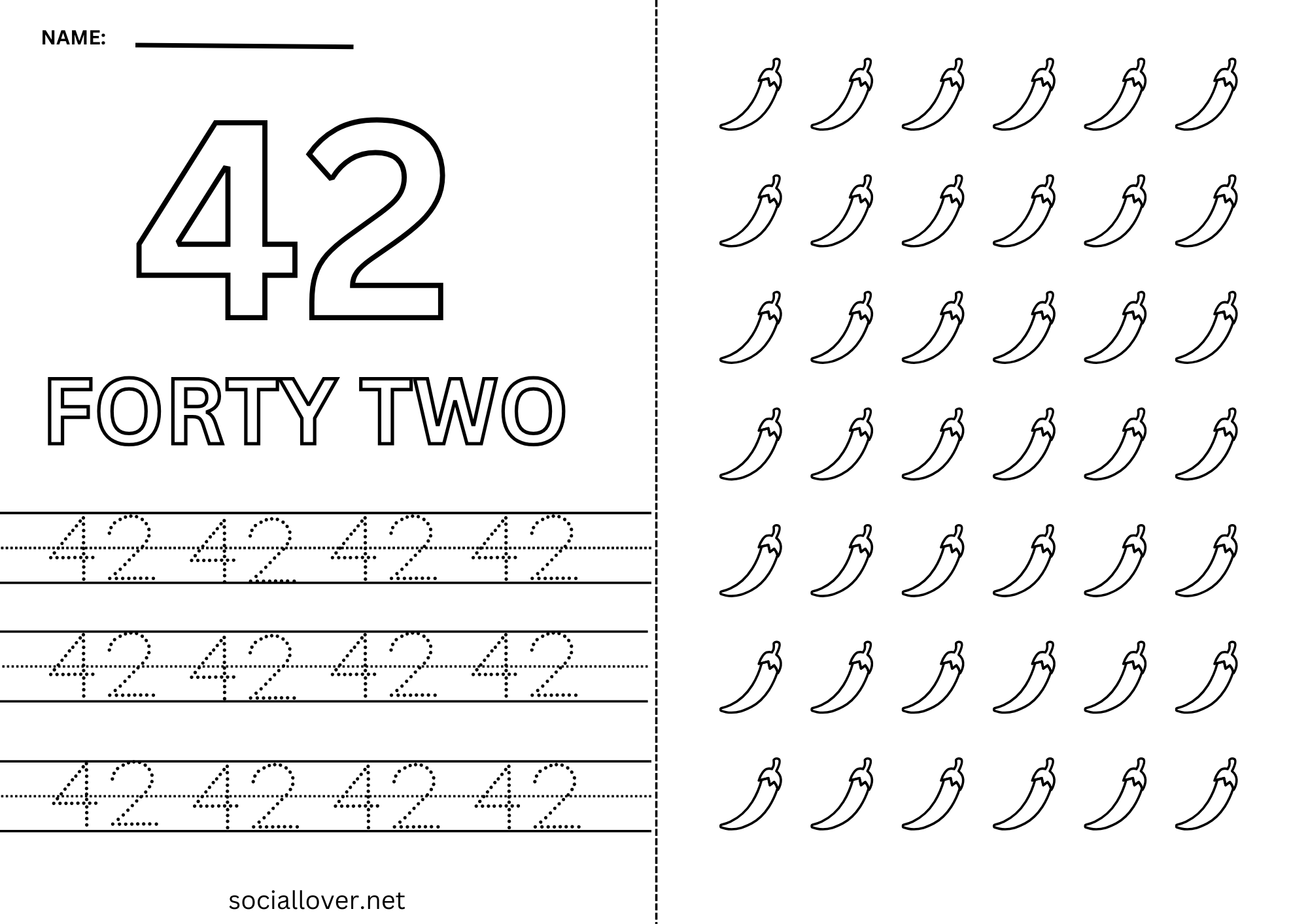 Read Write Count and Trace Math number 42 Practice worksheet