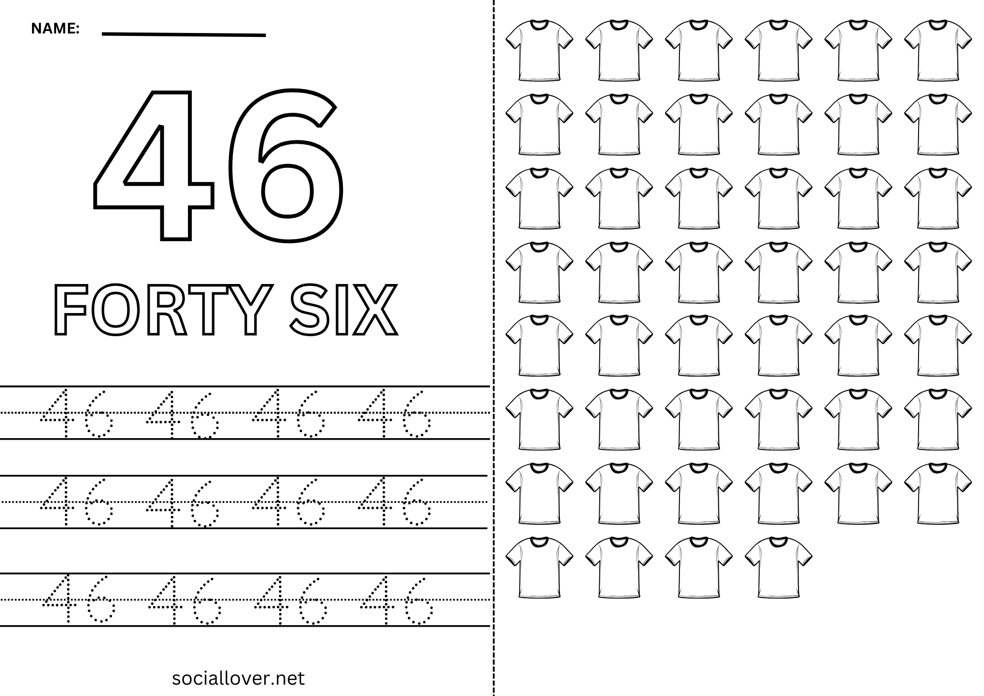 Read Write Count and Trace Math number 46 Practice worksheet