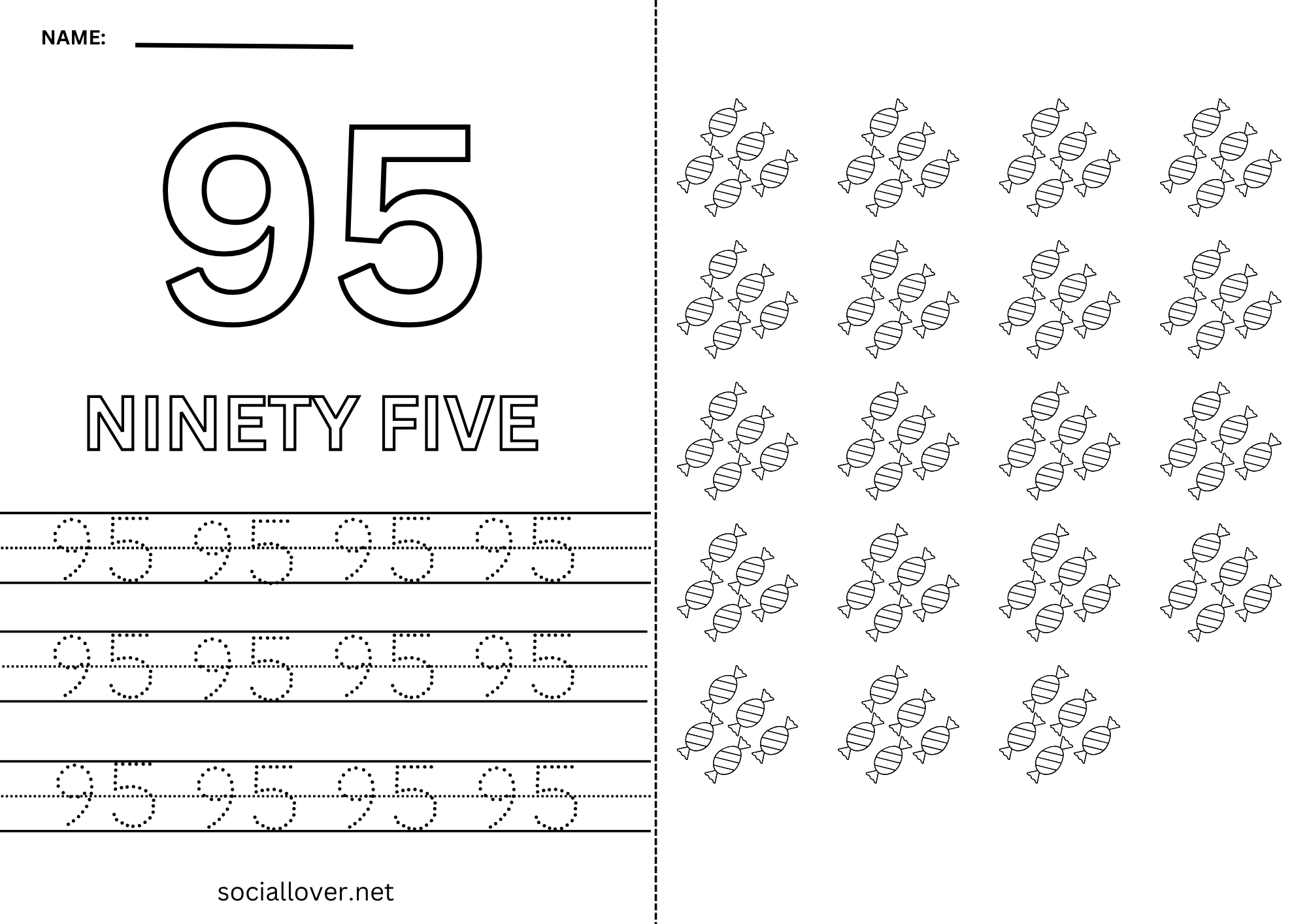 Read Write Count and Trace Math number 95 Practice worksheet