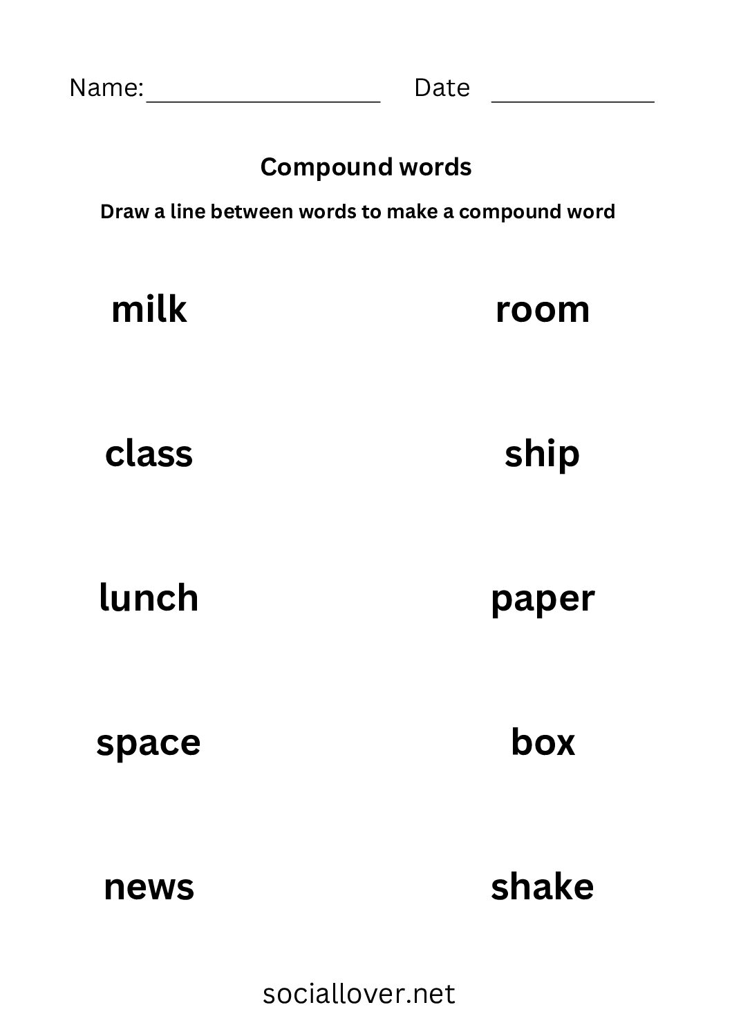 Matching compound words worksheets for Kindergarten and Preschool