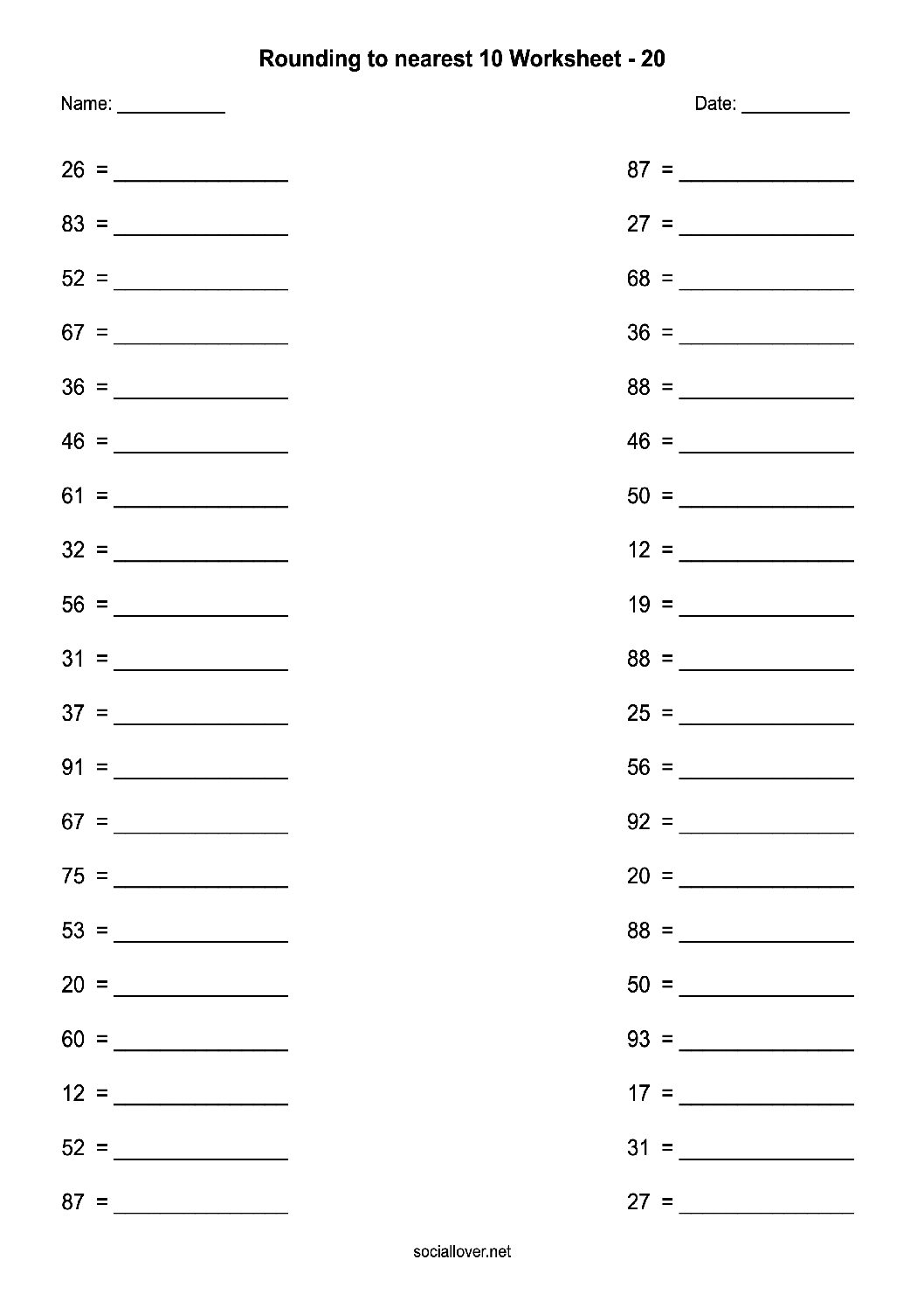 Rounding to nearest 10 worksheet with answers