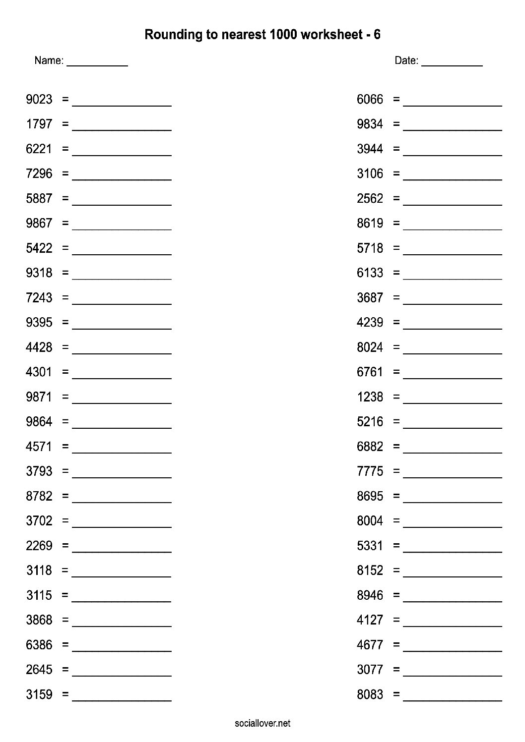 Rounding to nearest 1000 worksheet with answers