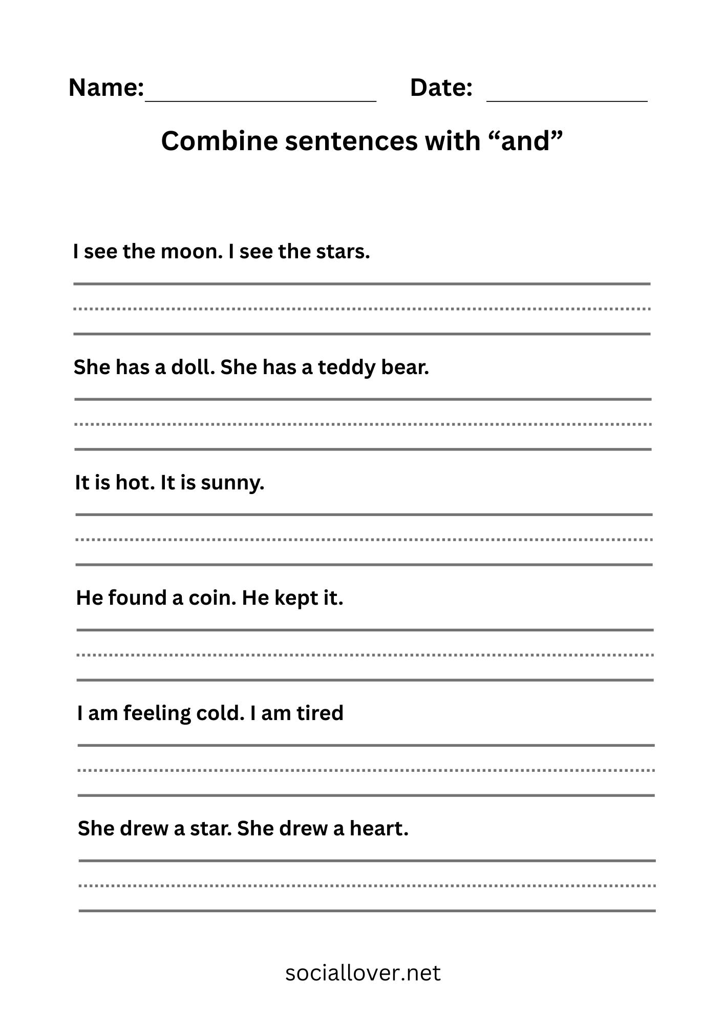 Construct Sentences Using And Combine sentences with