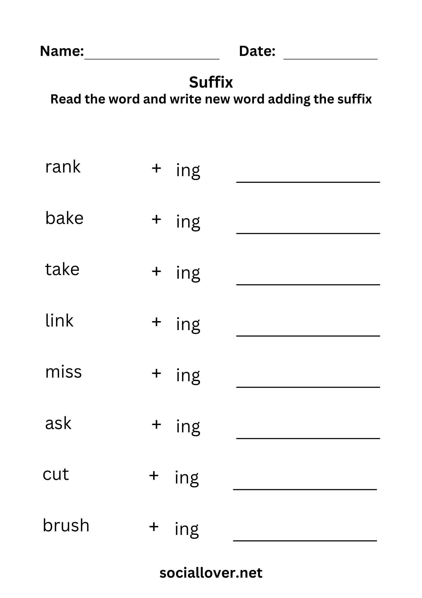 suffix words ending with ing worksheets grade 1|