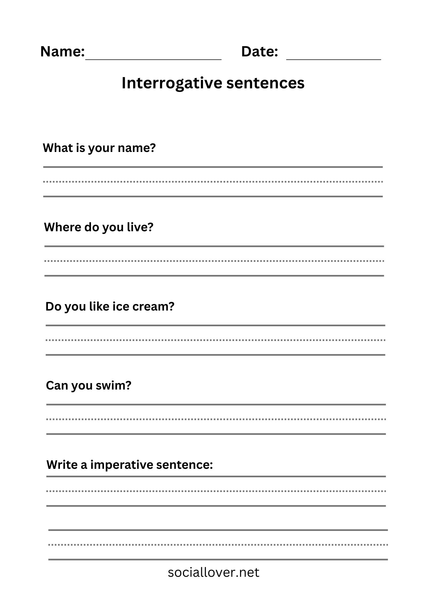 Write Interrogative sentences worksheets