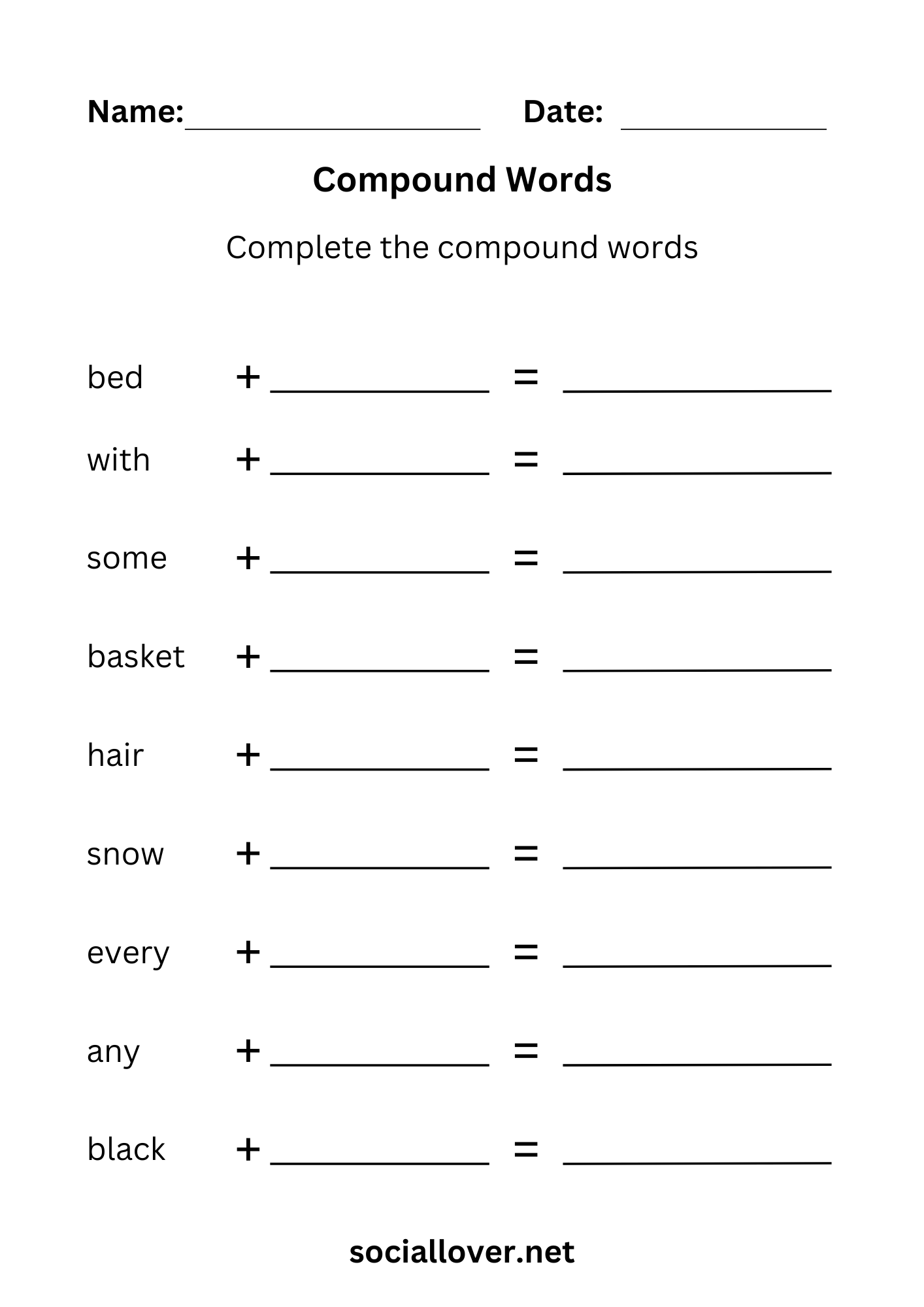 Write Compound words worksheets Grade 2
