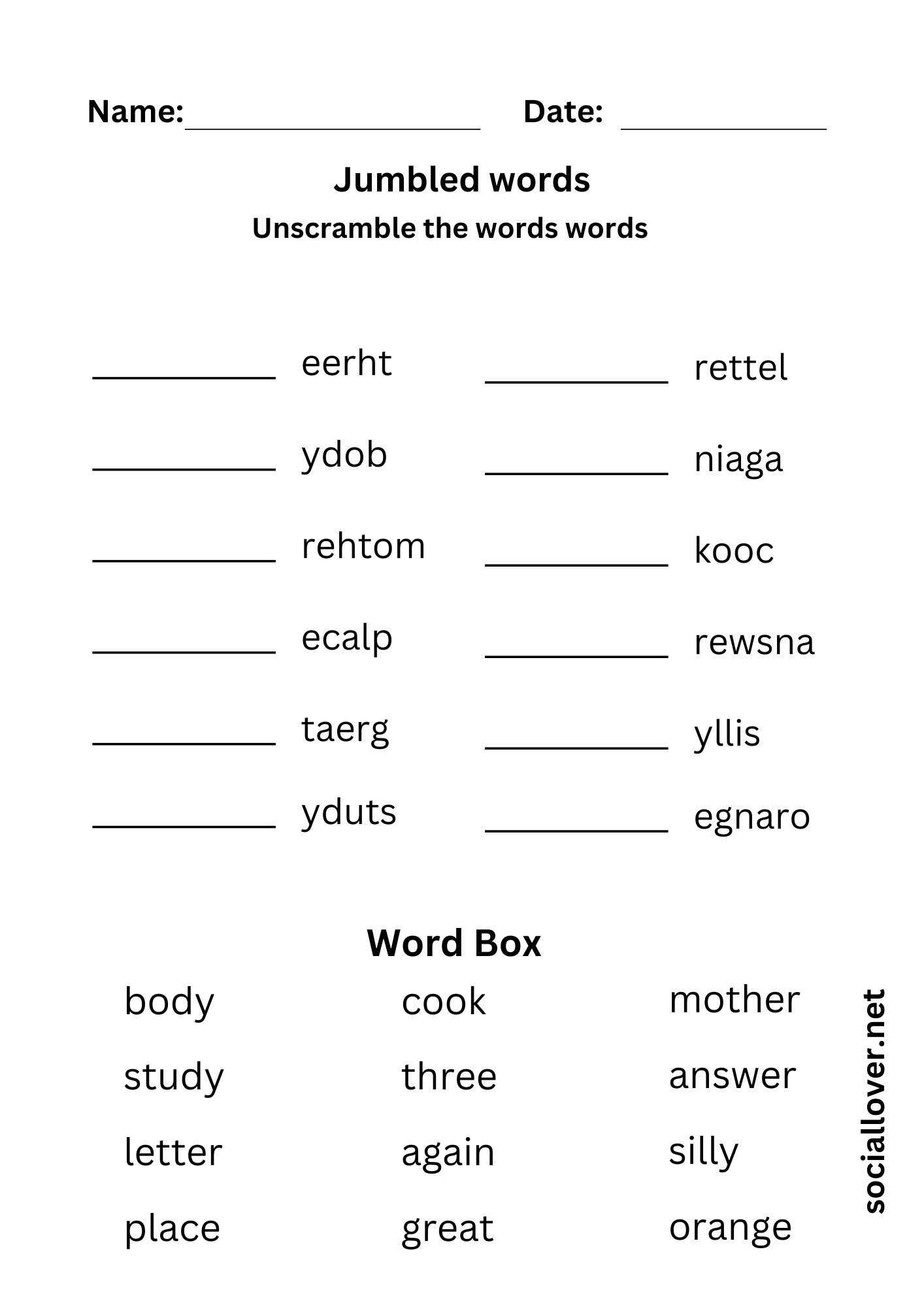 Jumbled words worksheets Grade 2