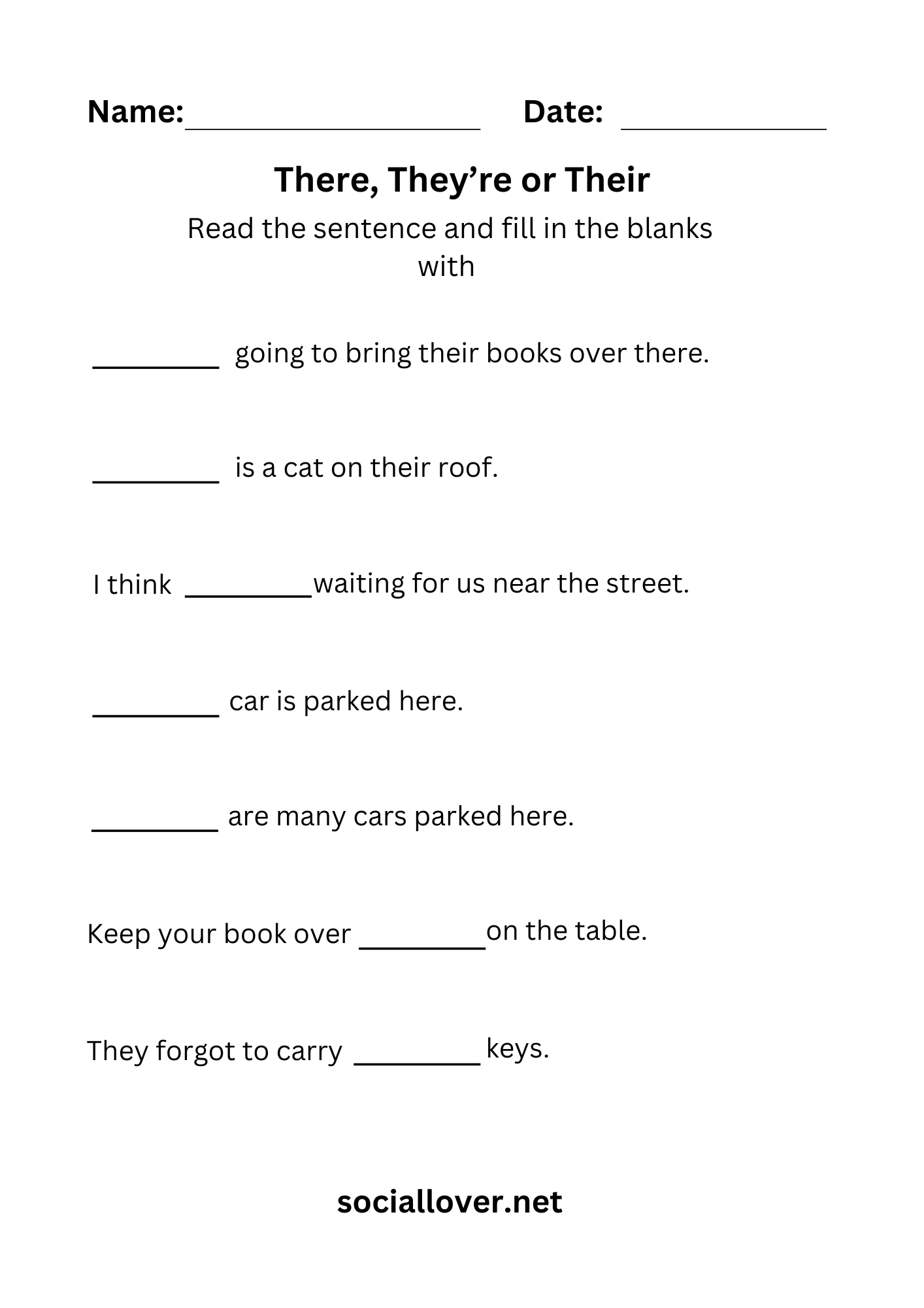 There, They're or Their Worksheets