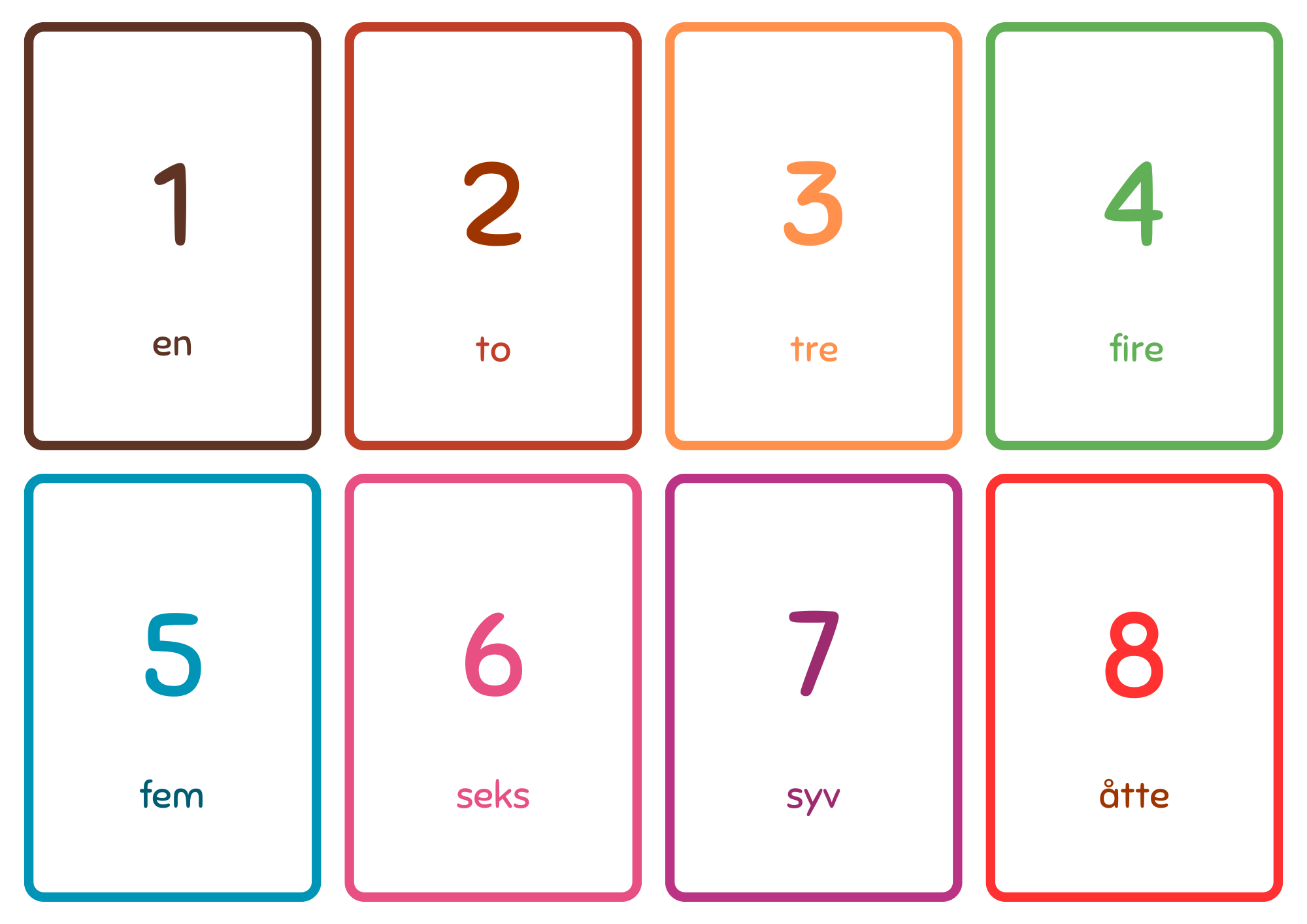 Norwegian 1-20 Number Names with Flashcards