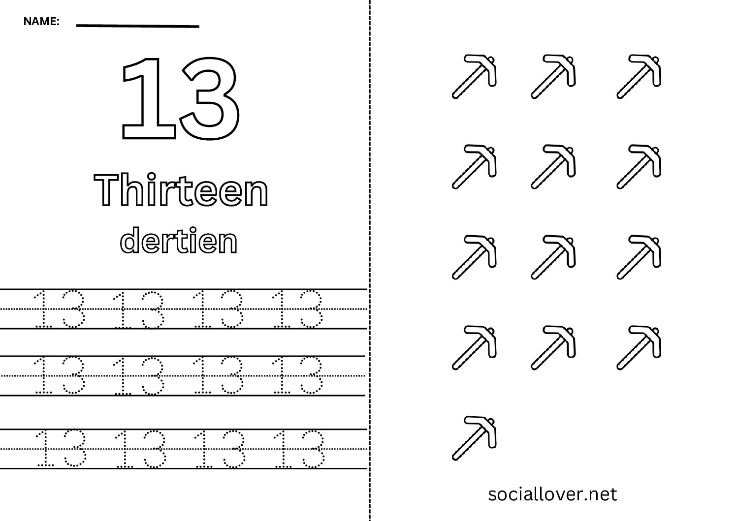 Bilingual Dutch Number 13 Worksheet