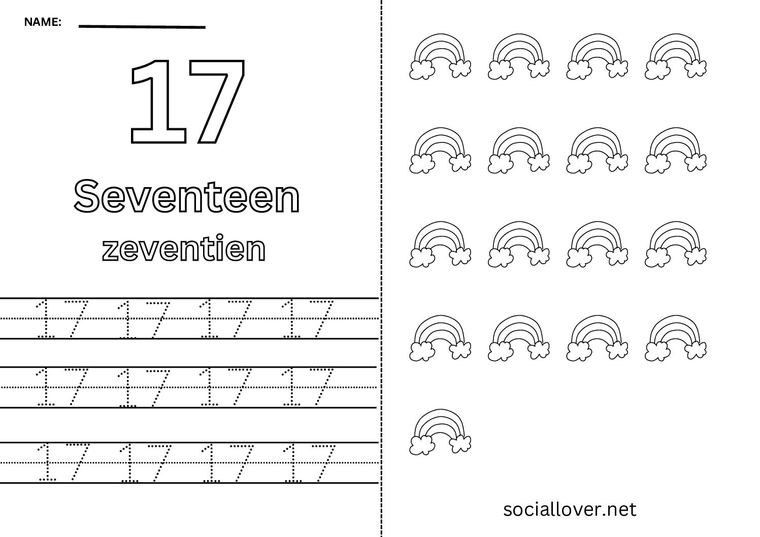 Bilingual Dutch Number 17 Worksheet