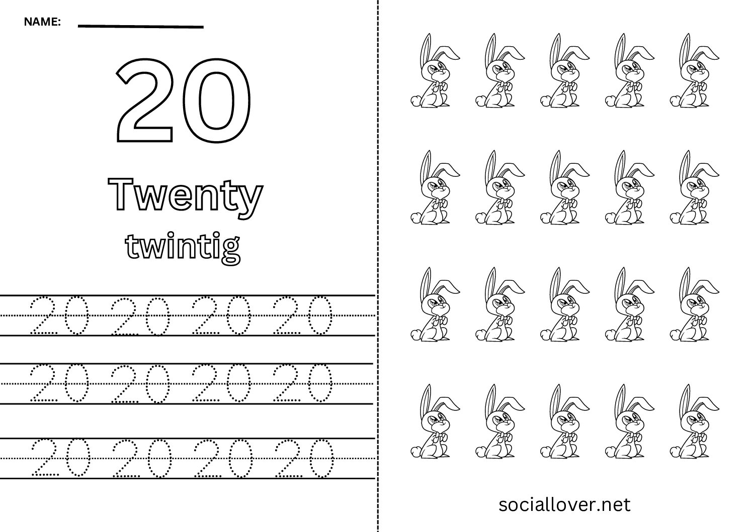 Bilingual Dutch Number 20 Worksheet