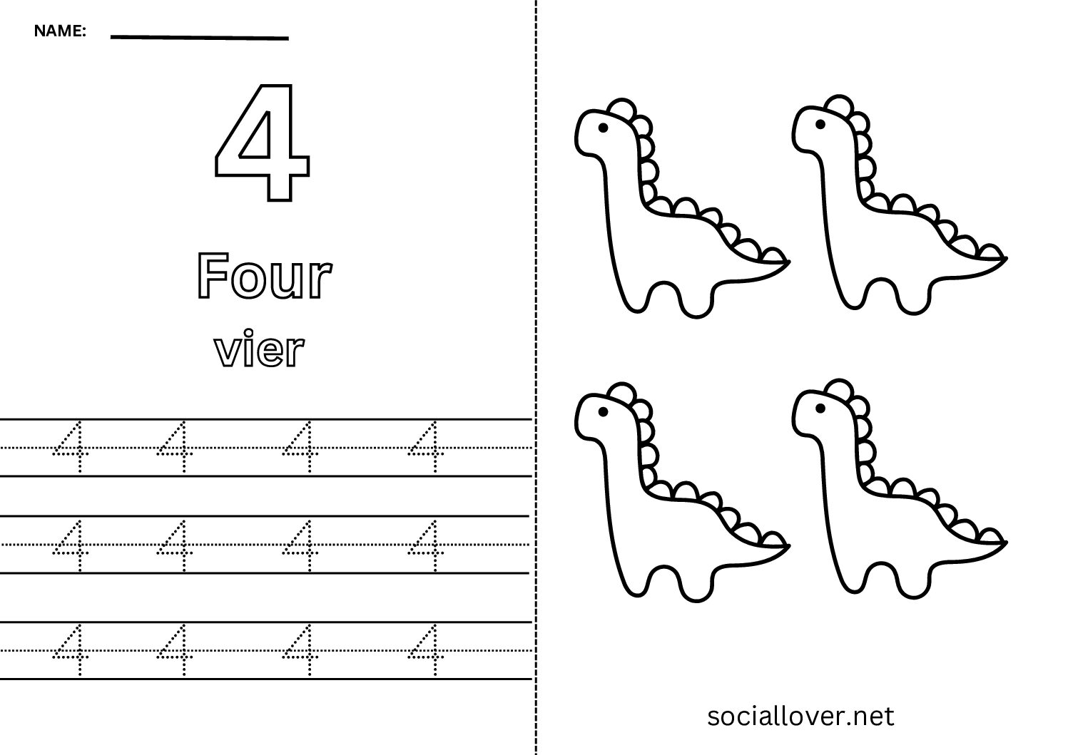 Bilingual Dutch Number 4 Worksheet