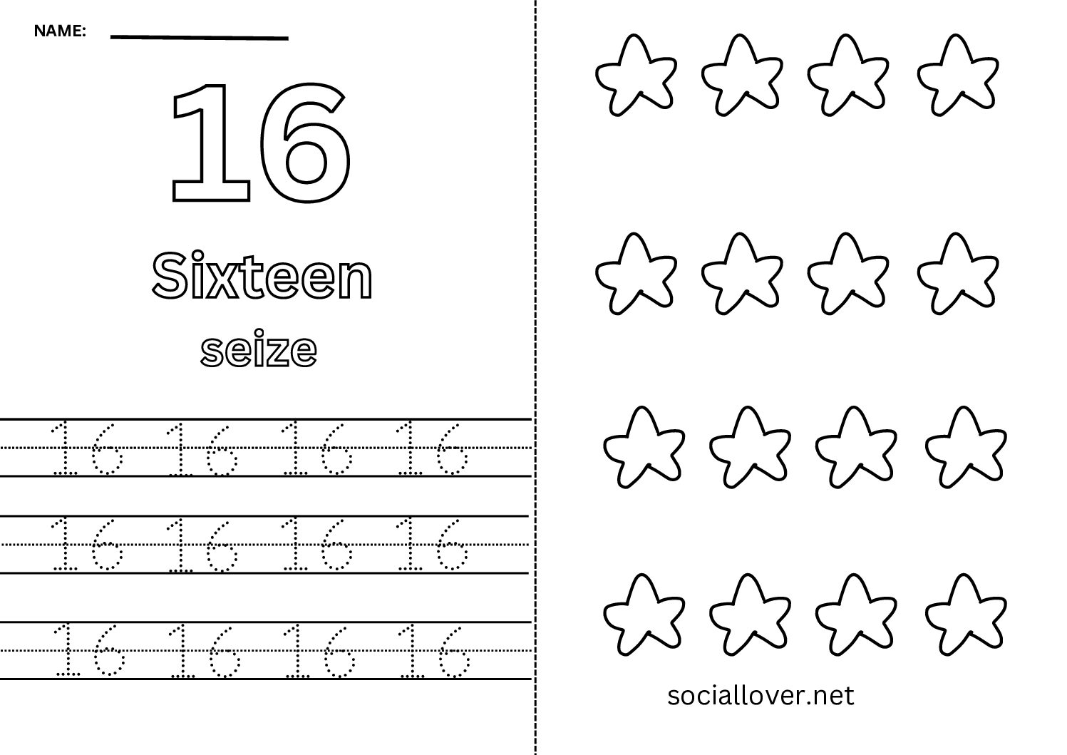 Bilingual French Number 16 Worksheet