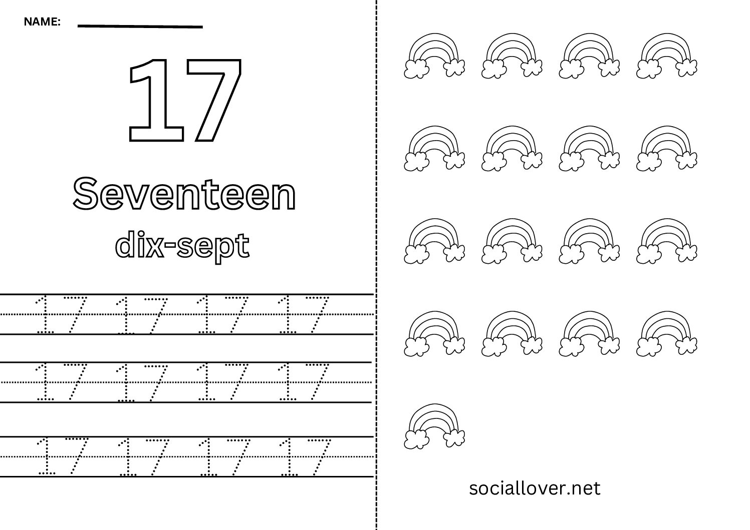 Bilingual French Number 17 Worksheet