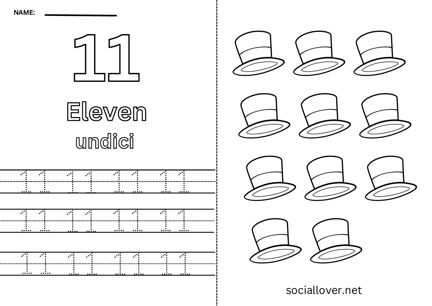 Bilingual Italian Number 11 Worksheet