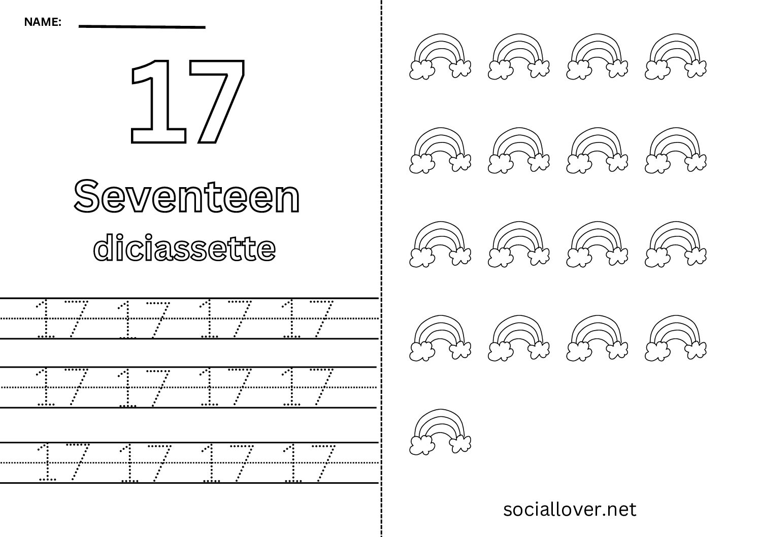 Bilingual Italian Number 17 Worksheet