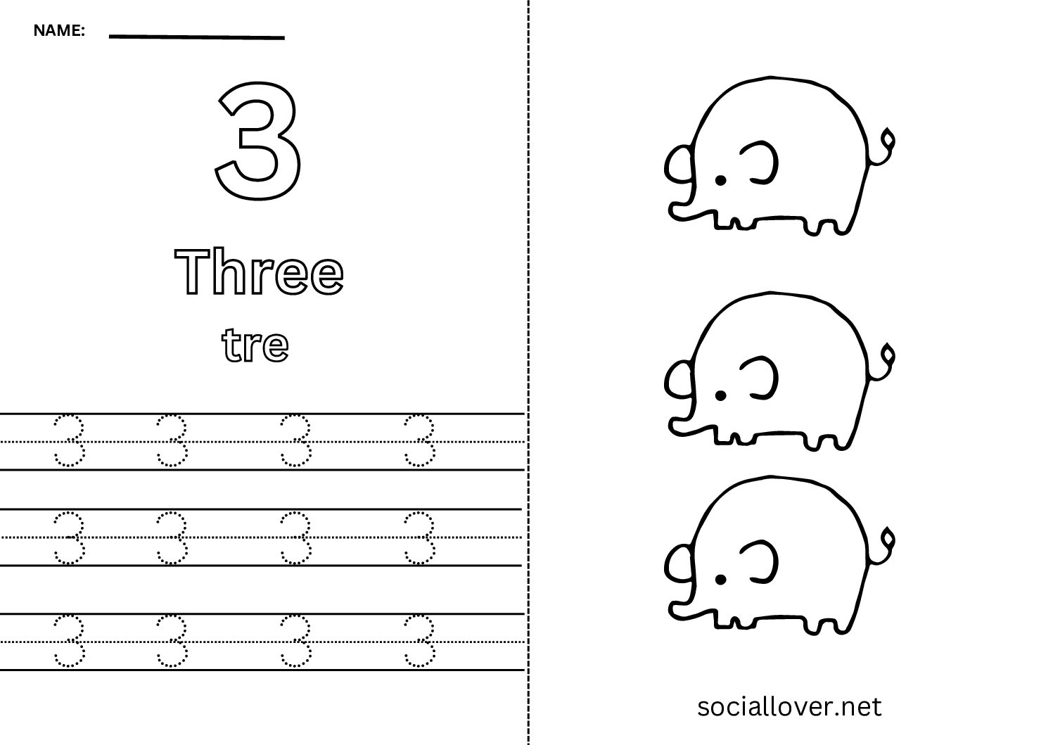 Bilingual Italian Number 3 Worksheet