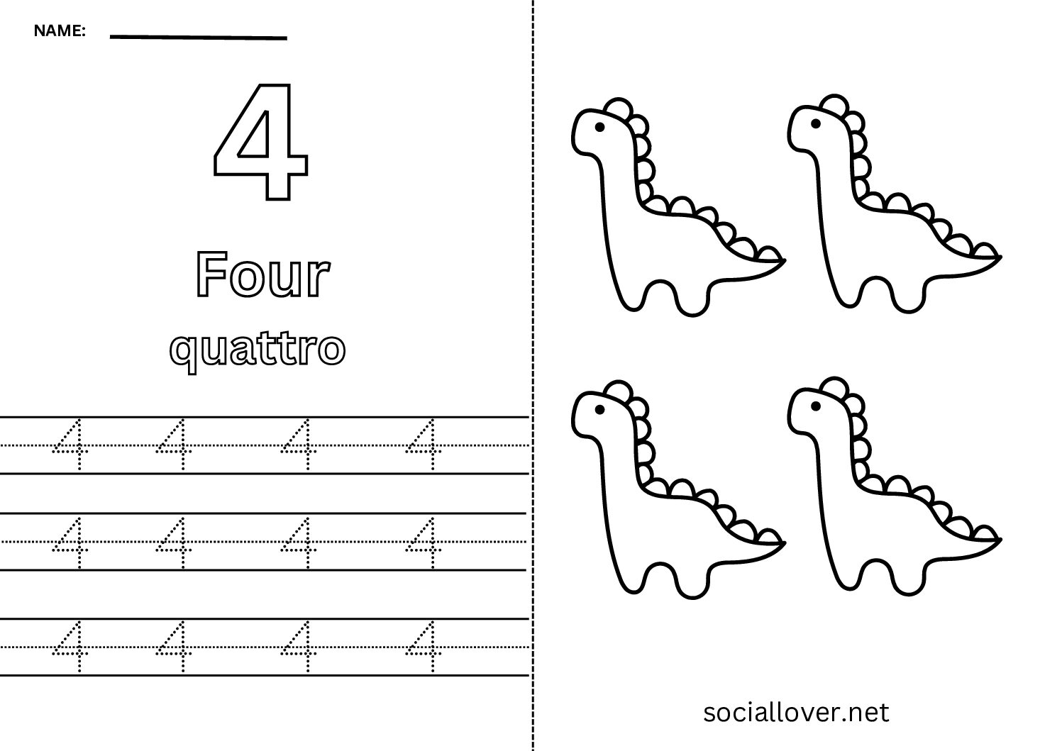 Bilingual Italian Number 4 Worksheet