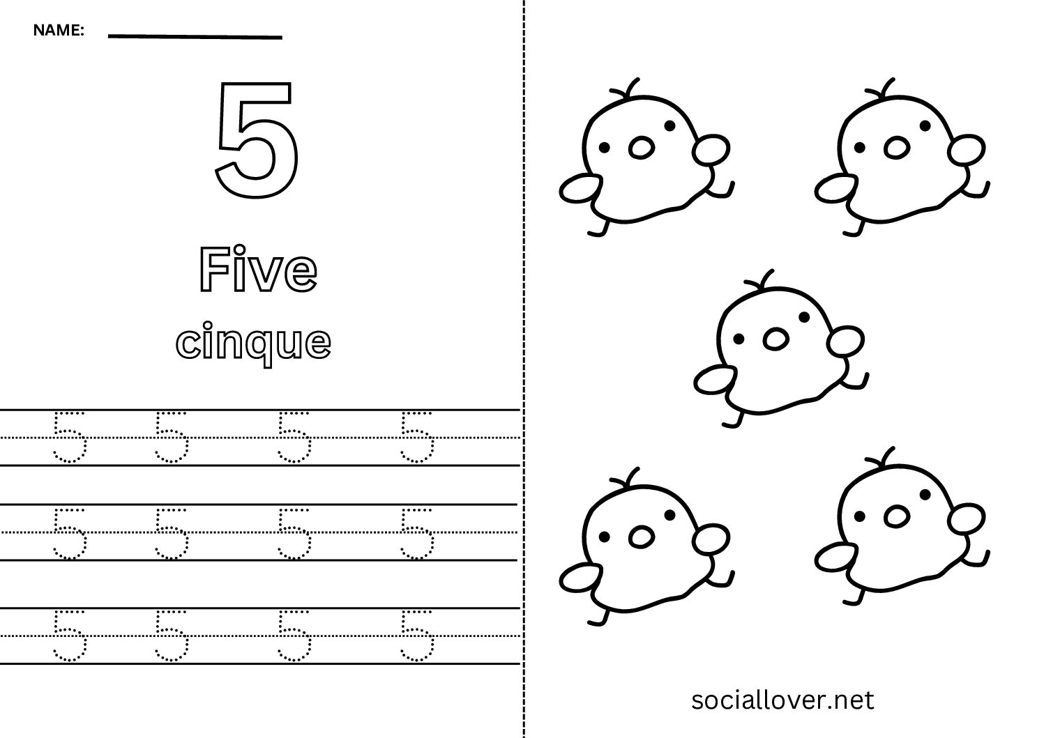 Bilingual Italian Number 5 Worksheet