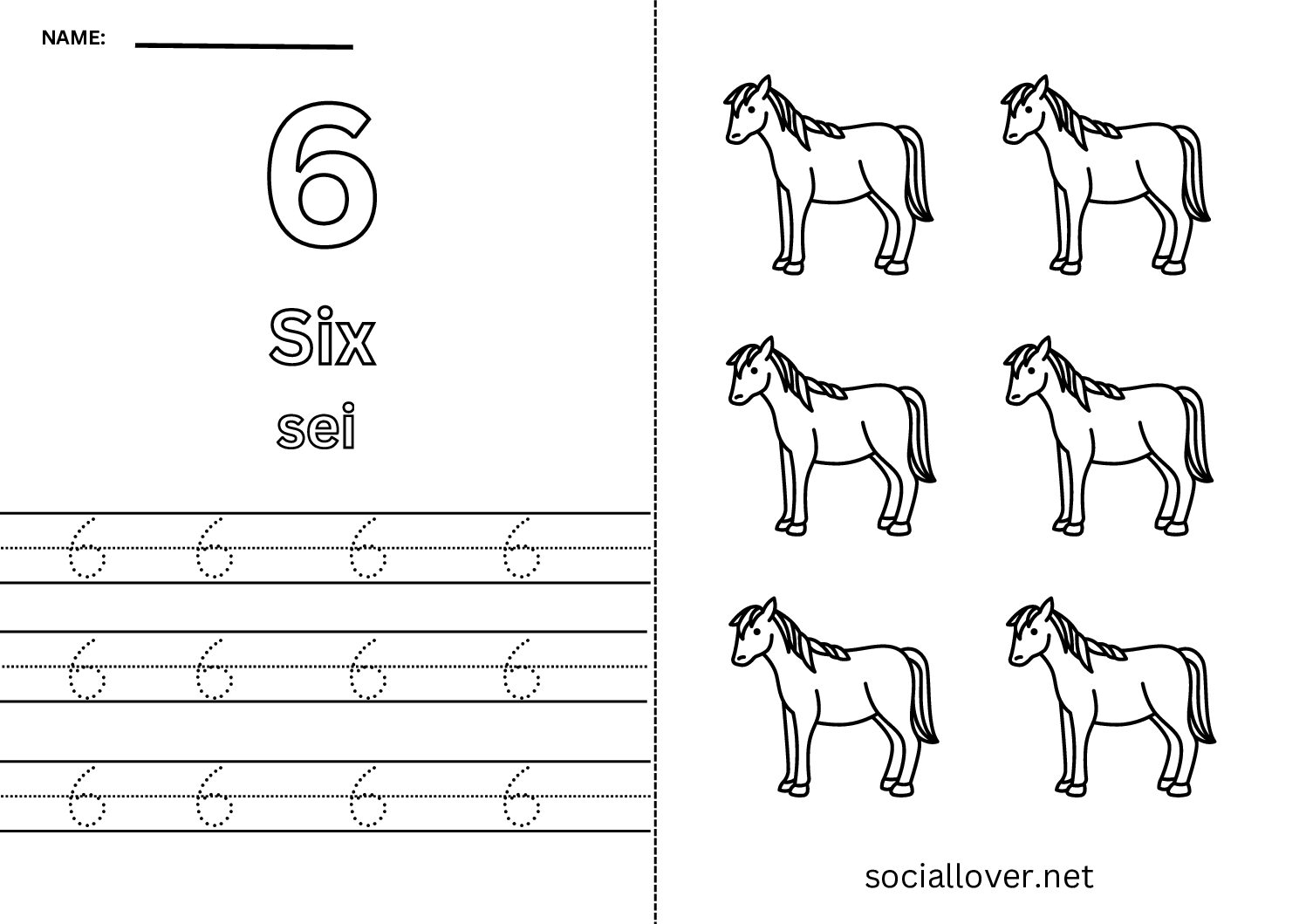 Bilingual Italian Number 6 Worksheet