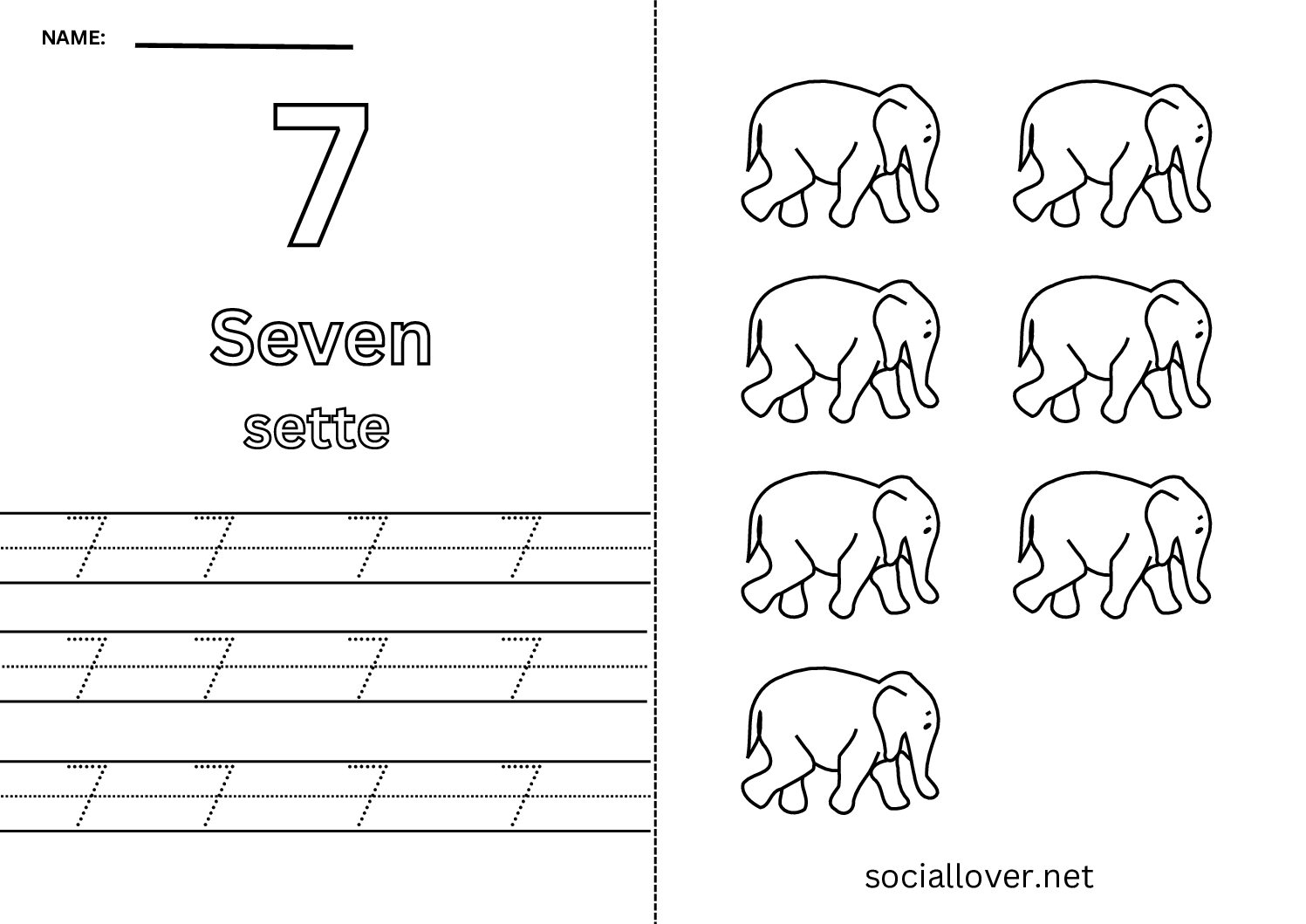 Bilingual Italian Number 7 Worksheet