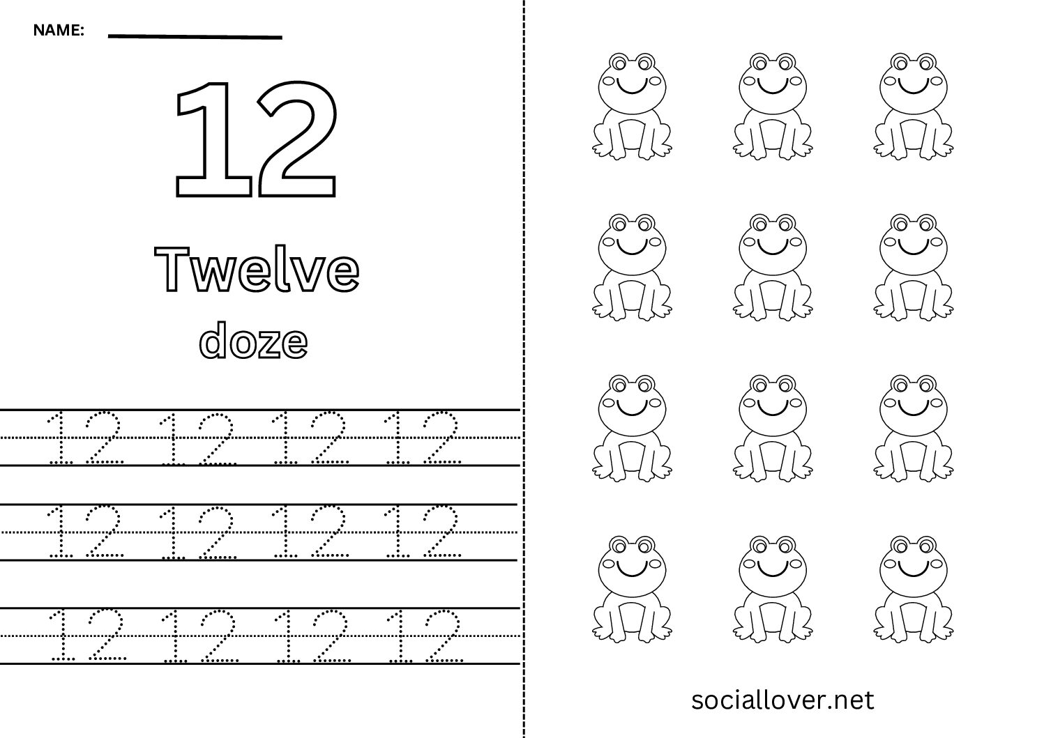 Bilingual Portuguese Number 12 Worksheet