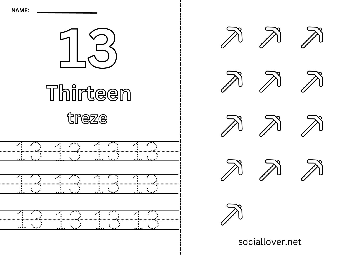 Bilingual Portuguese Number 13 Worksheet