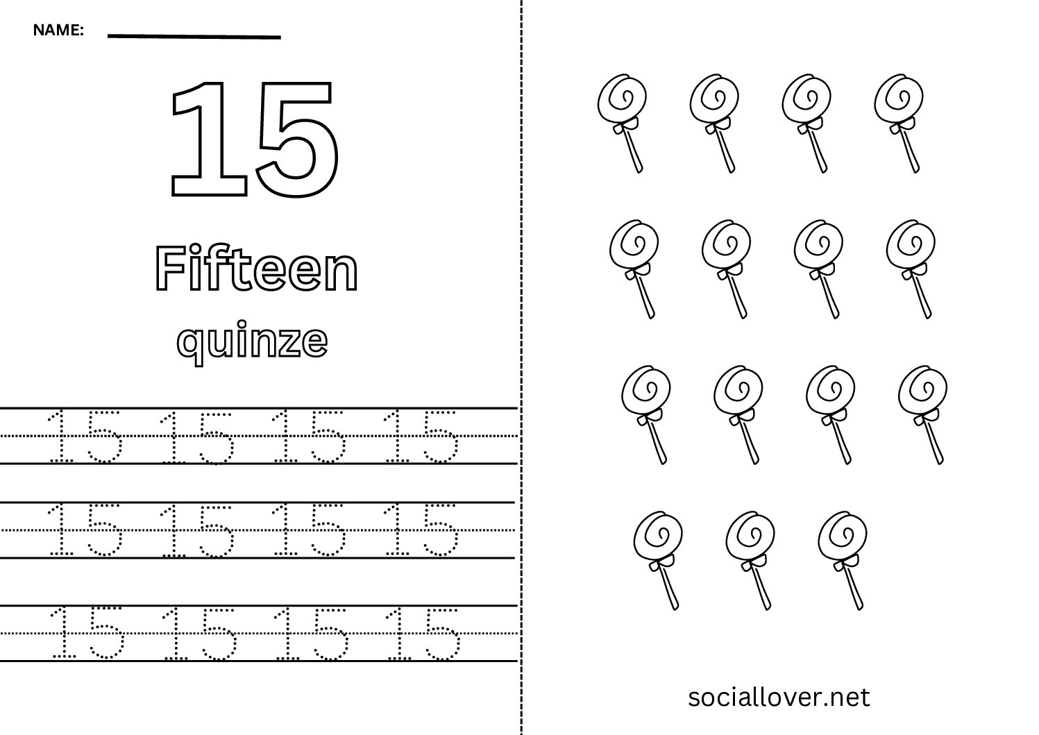 Bilingual Portuguese Number 15 Worksheet