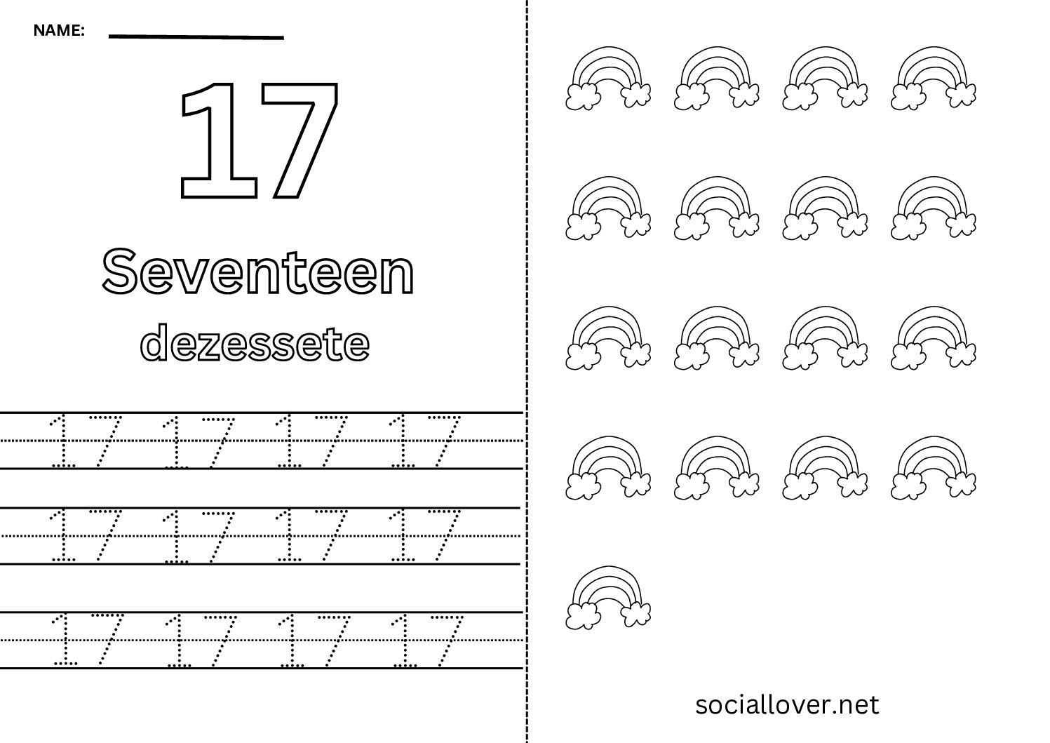 Bilingual Portuguese Number 17 Worksheet